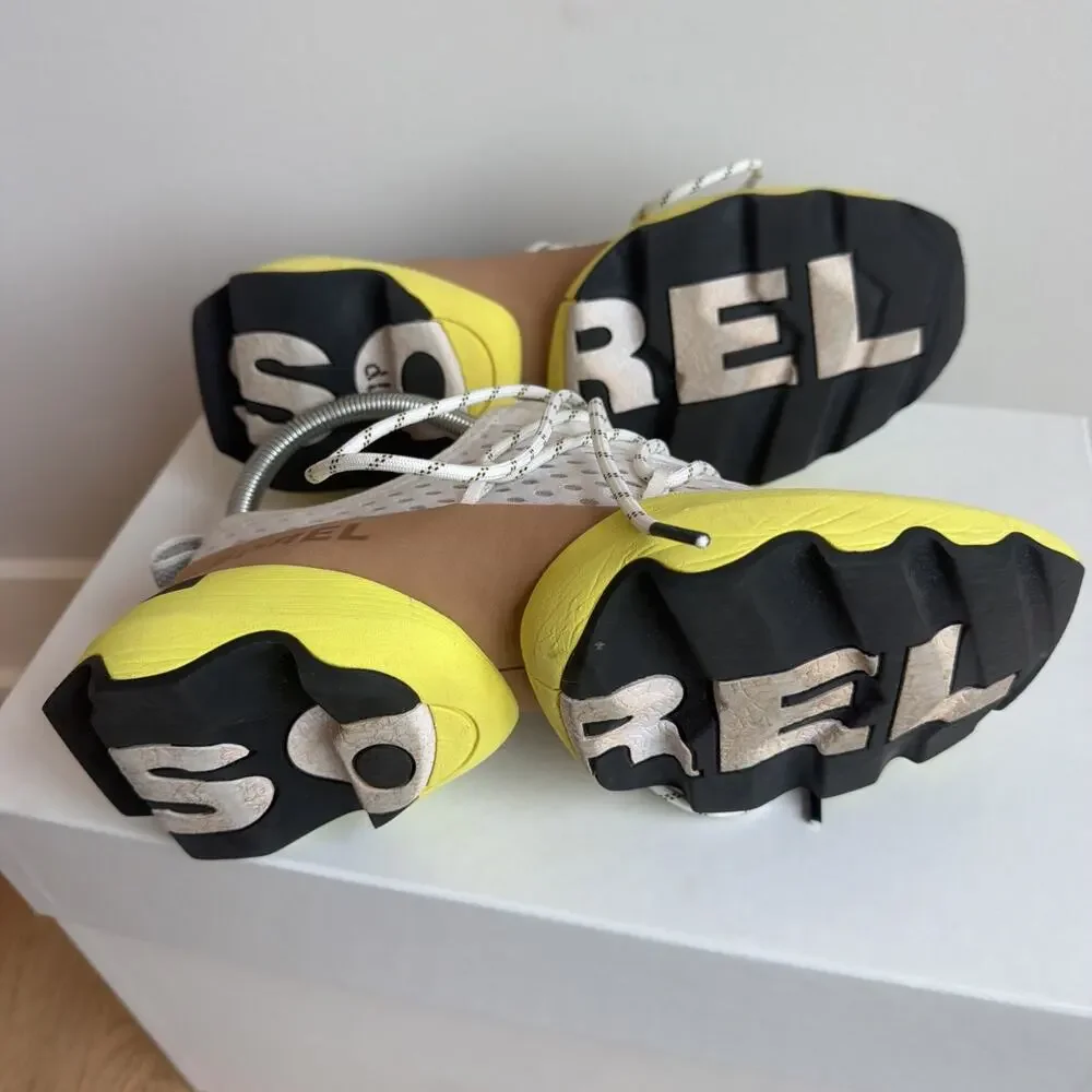 Sorel Women KINETIC Impact Lace White Sea Saly Yellow Lace Up Sneaker Sz 8 Shoes